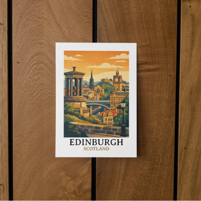 Cartão Postal Edifício Colorido de Edimburgo Escócia Castelo Via (Colorful Edinburgh Scotland Castle Vintage Travel Postcard)