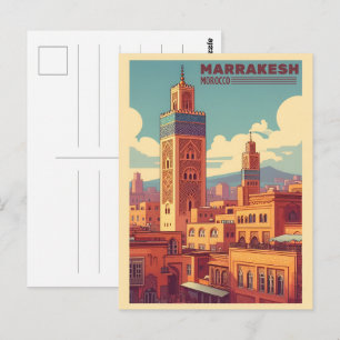 Cartão Postal Edifício da cidade antiga de Marrakech com mesquit