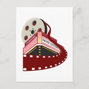 Cartão Postal Edifício de cinema em cinema com rolo de cinema