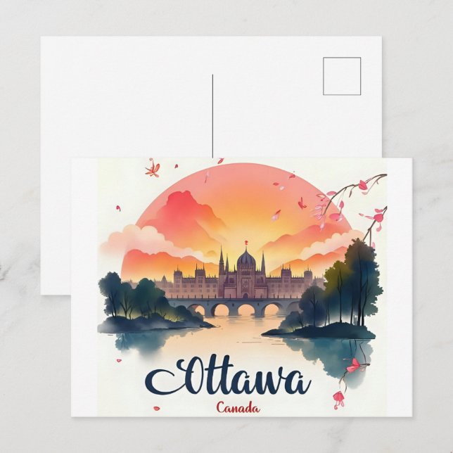 Cartão Postal Edifício do Parlamento do Canadá em Ottawa, panora (Frente/Verso)