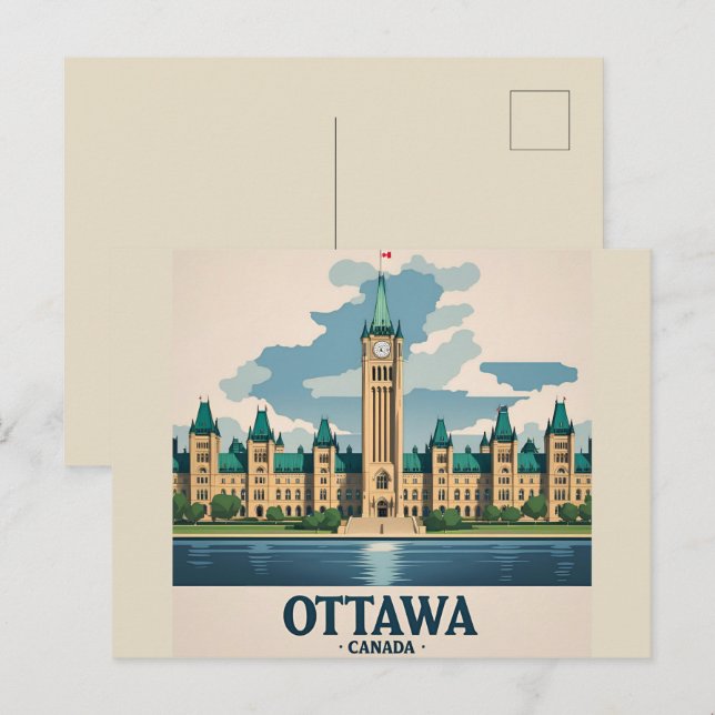 Cartão Postal Edifício do Parlamento do Canadá em Ottawa, panora (Frente/Verso)