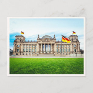 Cartão Postal Edifício do Reichstag Berlim Bandeira Alemã Foto