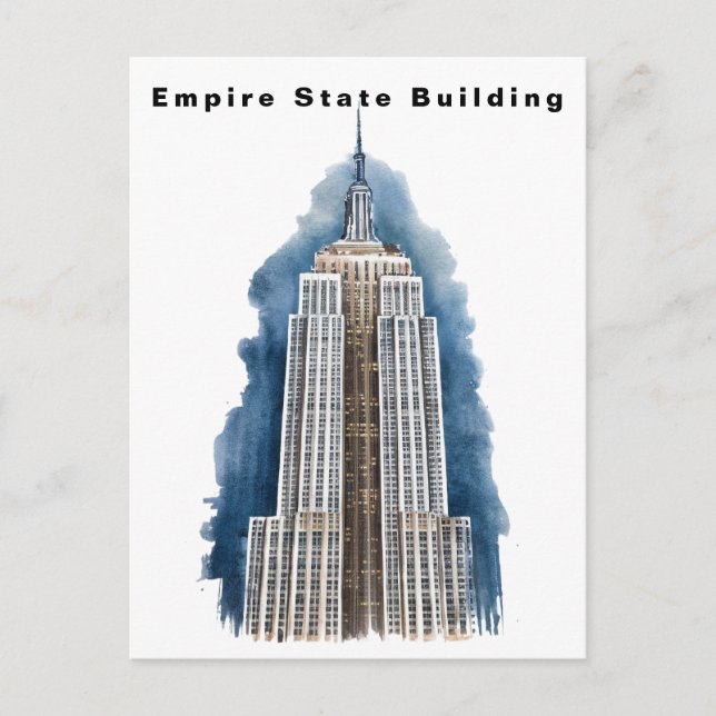 Cartão Postal Edifício Empire State Nova York Aquarela  (Frente)