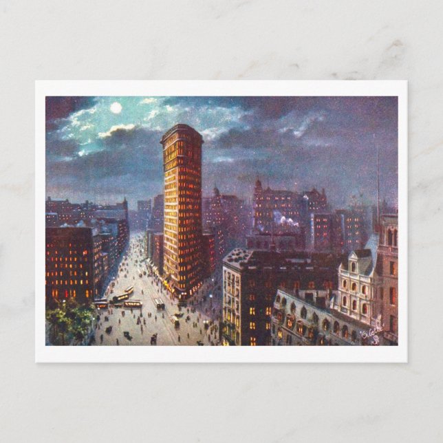 Cartão Postal Edifício Flatiron antigo em Nova York (Frente)