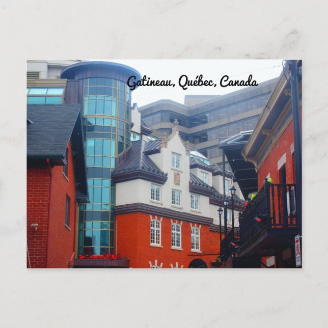 Cartão Postal Edifícios Antigos e Novos no Centro de Vieux Hull (Frente)