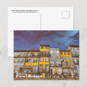 Cartão Postal Edifícios coloridos do distrito de Ribeira, no Por