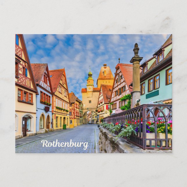 Cartão Postal Edifícios de Rua Medieval de Rothenburg, Alemanha (Frente)