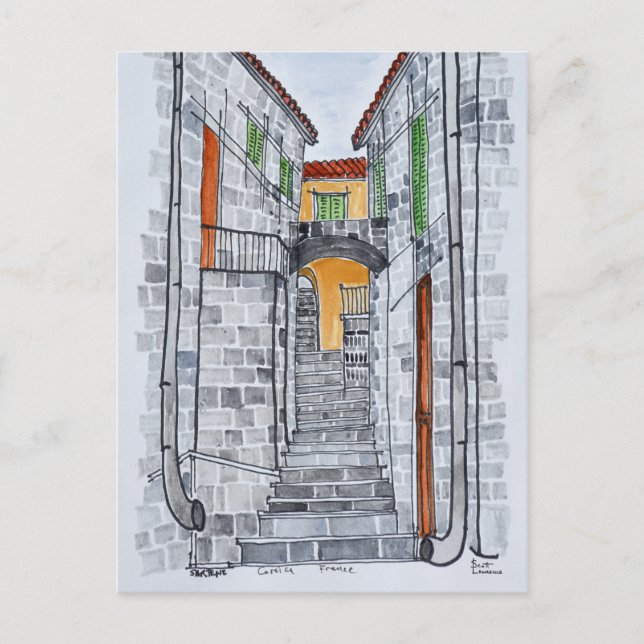 Cartão Postal Edifícios Granitos, Sartene | Córsega, França (Frente)