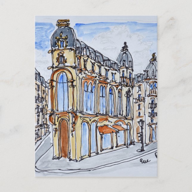 Cartão Postal Edifícios na Rue Reaumur, Paris, França (Frente)