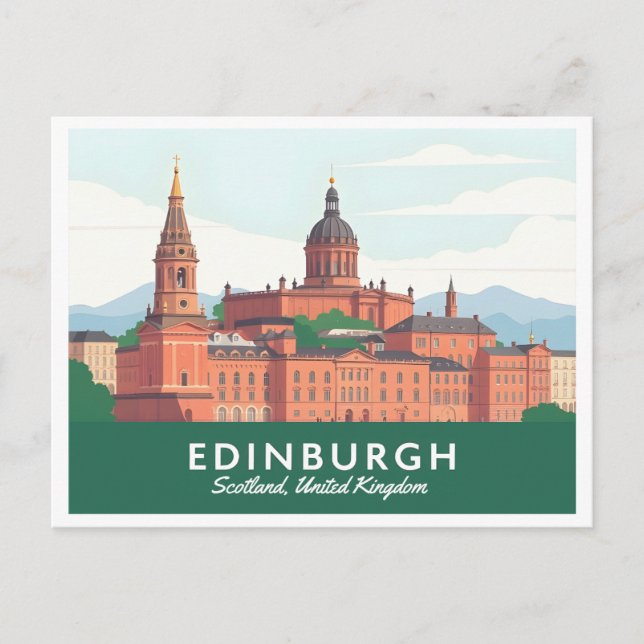 Cartão Postal Edimburgo Escócia Reino Unido Pastel Viagem (Frente)
