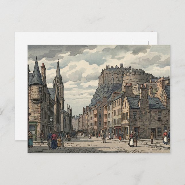 Cartão Postal Edinburgh Old Town Japanese Woodblock Print (Frente/Verso)