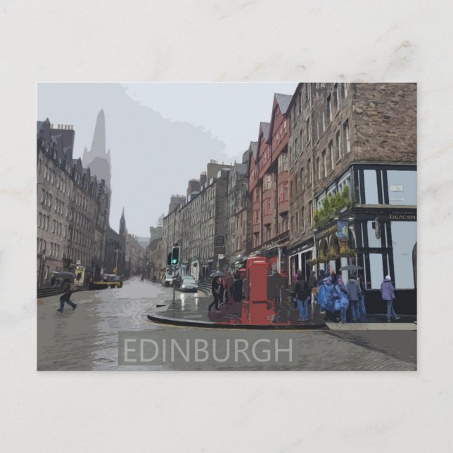 Cartão Postal Edinburgh Rainy Day Watercolor (Frente)