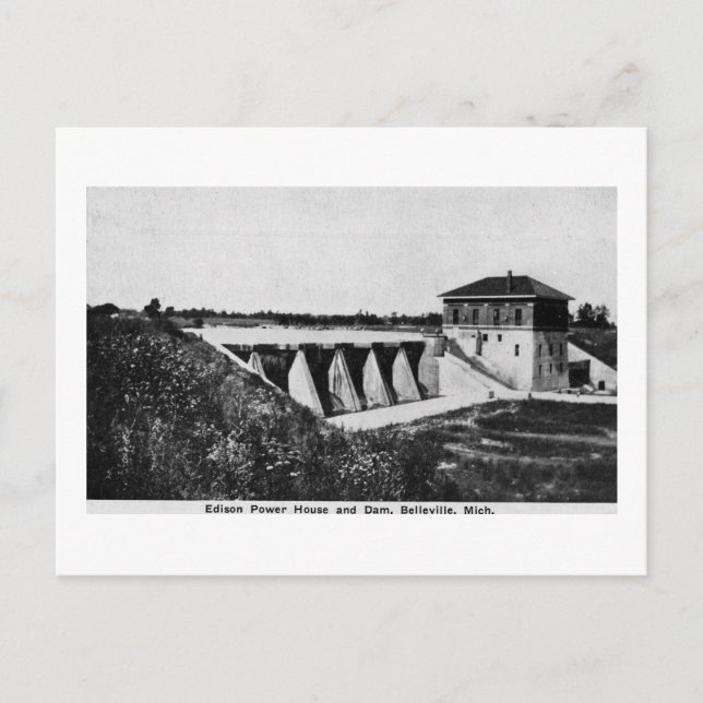 Cartão Postal Edison Power House e Dam Belleville, Michigan (Frente)