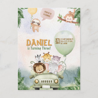 Cartão Postal Editable Safari Birthday Invitation