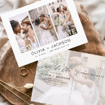 Cartão Postal Editável Salvar a Data 4 Foto em Branco - Escrita<br><div class="desc">Foto moderna e elegante Guarde o Cartão de Casamento de Data. O cartão de convite para salvar data inclui tipografia branca e chic e design simples em um fundo branco ao qual você pode adicionar sua fotografia personalizada de noivado.</div>
