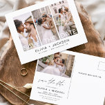 Cartão Postal Editável Salvar a Data 4 Foto em Branco - Escrita<br><div class="desc">Foto moderna e elegante Guarde o Cartão de Casamento de Data. O cartão de convite para salvar data inclui tipografia branca e chic e design simples em um fundo branco ao qual você pode adicionar sua fotografia personalizada de noivado.</div>