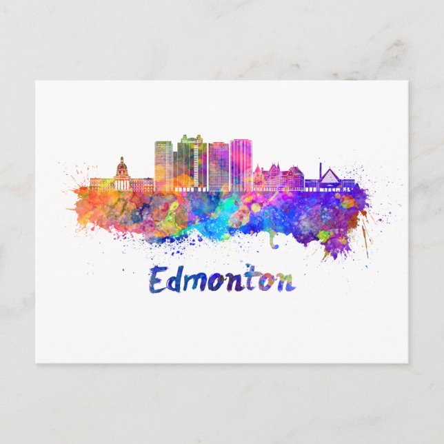 Cartão Postal Edmonton V2 panorama em aquarela (Frente)