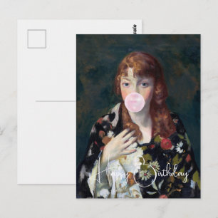 Cartão Postal Edna soprando um balão de borracha Feliz Aniversár