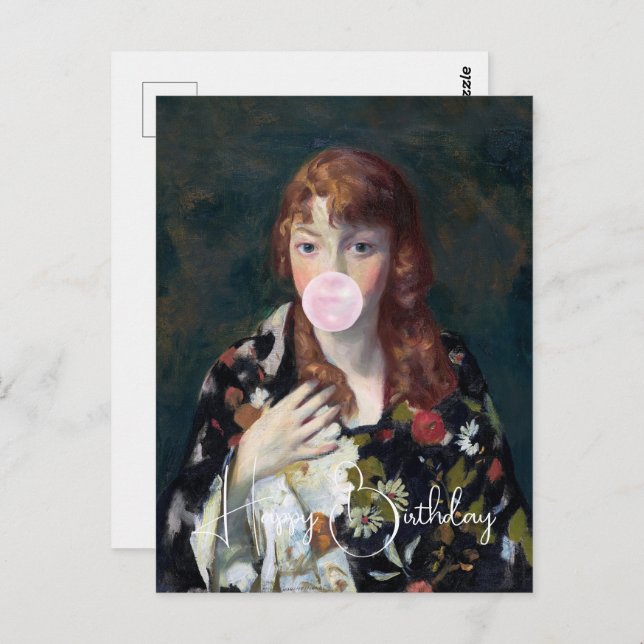 Cartão Postal Edna soprando um balão de borracha Feliz Aniversár (Frente/Verso)