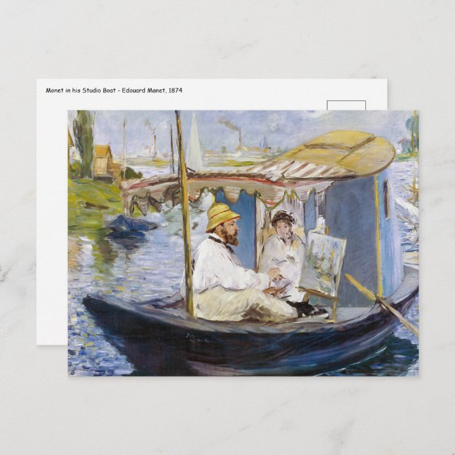 Cartão Postal Edouard Manet - Monet em seu barco-estúdio (Frente/Verso)