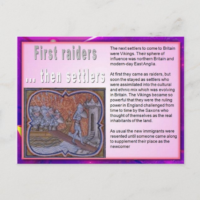 Cartão Postal Educação, Imigração, Vikings (Frente)