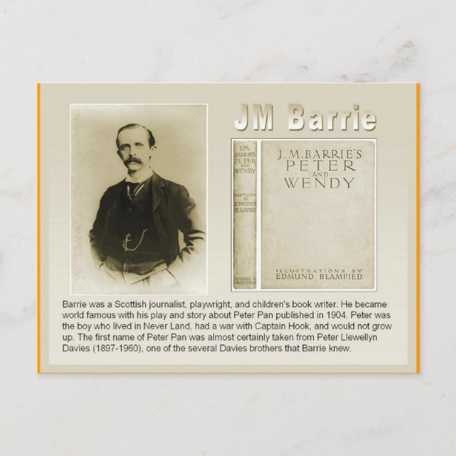 Cartão Postal Educação, literatura, JM Barrie, Peter Pan (Frente)