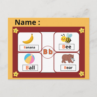 Cartão Postal Educational Alphabet Letter (B) Flashcard for kids