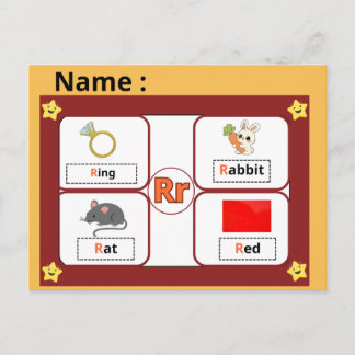 Cartão Postal Educational Alphabet Letter R Flashcard for Kids 