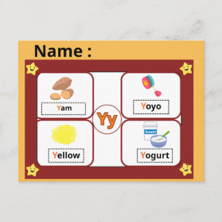 Cartão Postal Educational Alphabet Letter Y Flashcard for Kids 