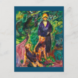 Cartão Postal Edvard Munch, mulher com pintura de Airedale Terri