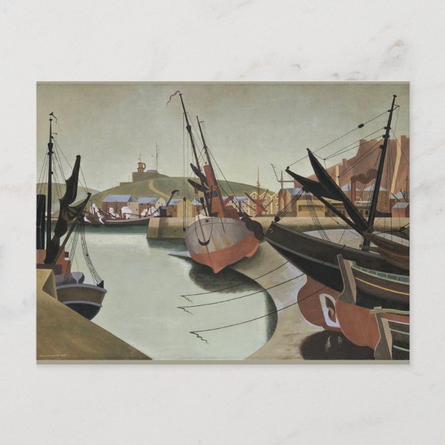 Cartão Postal Edward Wadsworth, pintura no porto marítimo, (Frente)