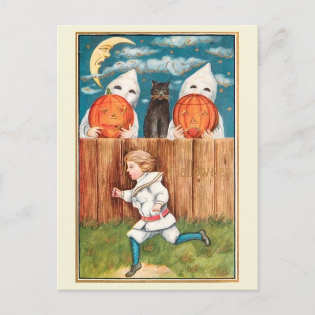 Cartão Postal Edwardian Era Boy Running from Ghosts Halloween (Frente)
