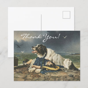 Cartão Postal Edwin Landseer Salvou, A Coragem do Cão, Obrigado