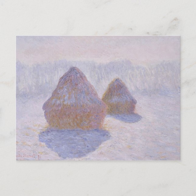 Cartão Postal Efeito dos monte de feno de Claude Monet | da neve (Frente)