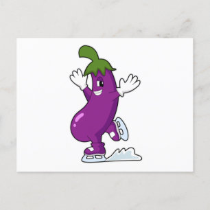 Cartão Postal EggPlant em patinagem com gelo com skates de gelo