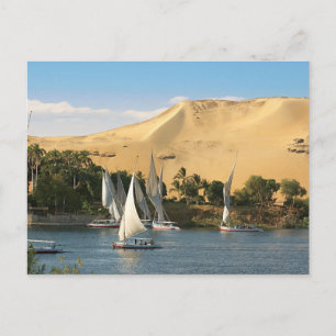 Cartão Postal Egito, Assuã, Rio Nilo, barcos à vela Felucca, 2