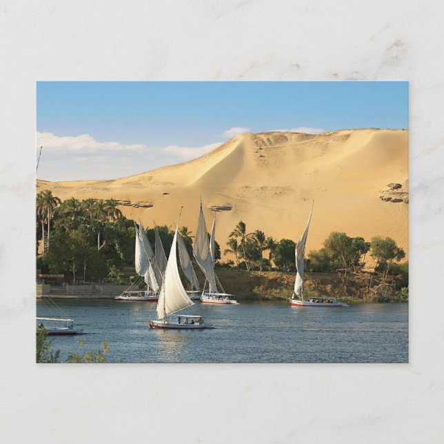 Cartão Postal Egito, Aswan, Nilo River, embarcações de navegação (Frente)