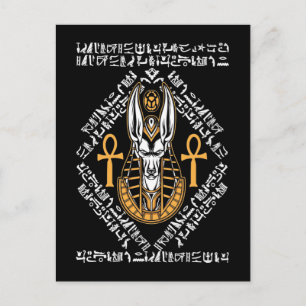 Cartão Postal Egito Deus Anubis Ankh Egito Hieroglifos