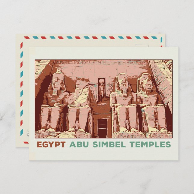 Cartão Postal Egito, Exemplo de Templos Abu Simbel Cartão-postal (Frente/Verso)