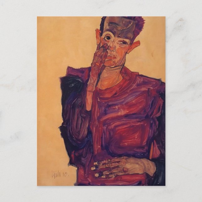 Cartão Postal Egon Schiele - Autorretrato com a Mão na Bochecha (Frente)
