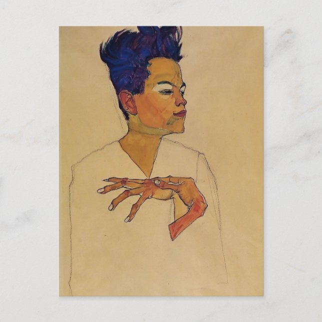 Cartão Postal Egon Schiele - Autorretrato com Mãos no Peito (Frente)