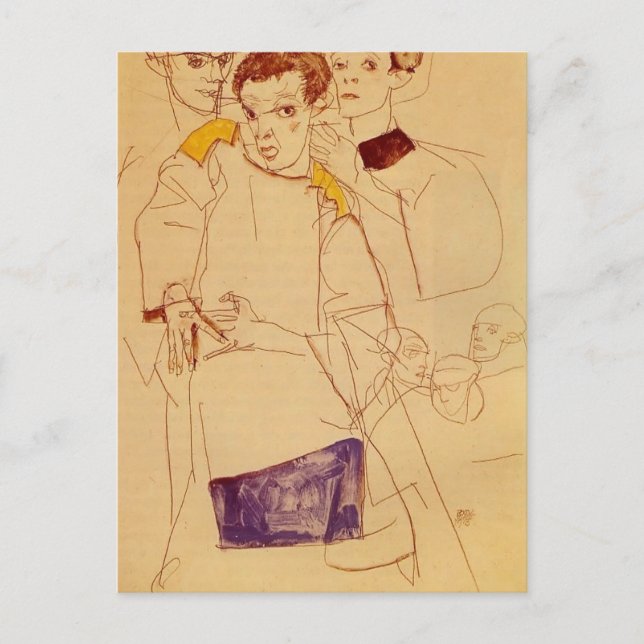 Cartão Postal Egon Schiele - autorretrato triplo (Frente)