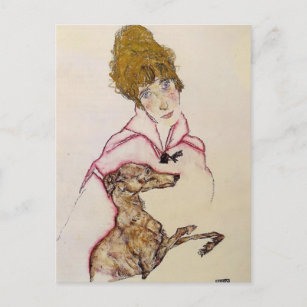 Cartão Postal Egon Schiele- Mulher com Greyhound (Edith Schiele)