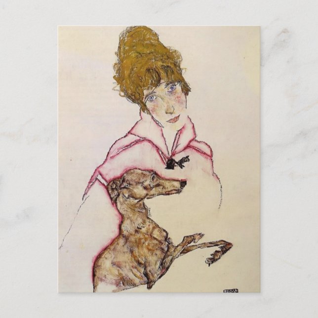Cartão Postal Egon Schiele- Mulher com Greyhound (Edith Schiele) (Frente)