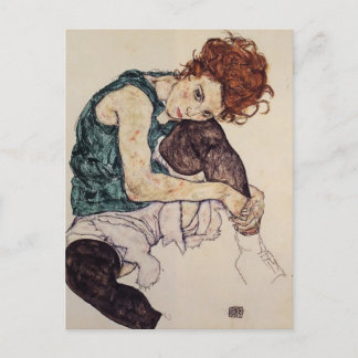 Cartão Postal Egon Schiele - Mulher sentada com joelho torto