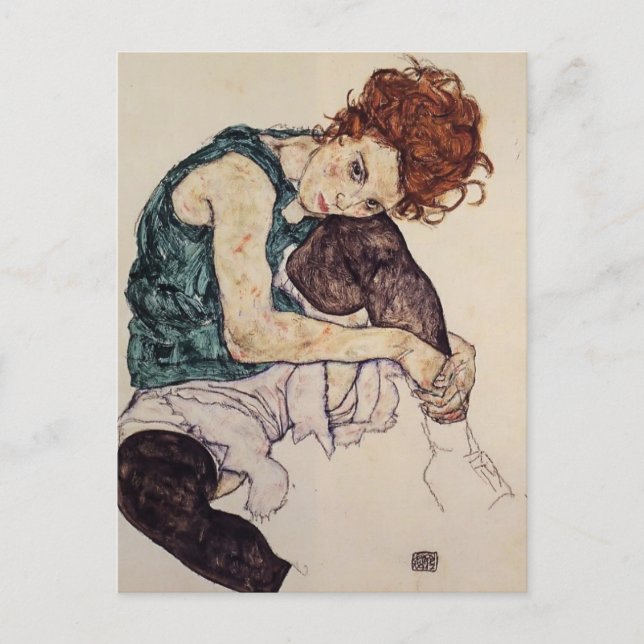 Cartão Postal Egon Schiele - Mulher sentada com joelho torto (Frente)