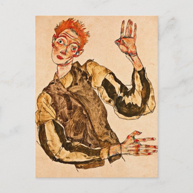 Cartão Postal Egon Schiele - Retrato Automático Com Armários Est (Frente)