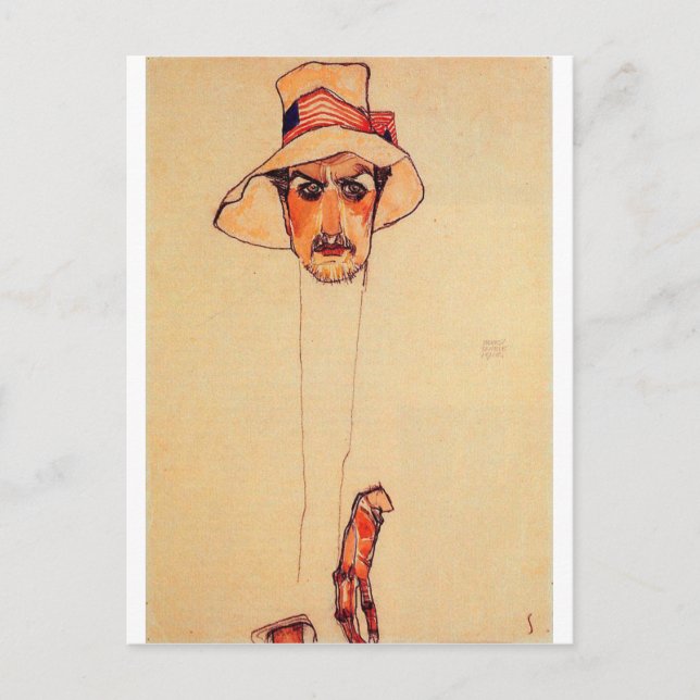 Cartão Postal Egon Schiele - Retrato De Um Homem Com Um Chapéu D (Frente)