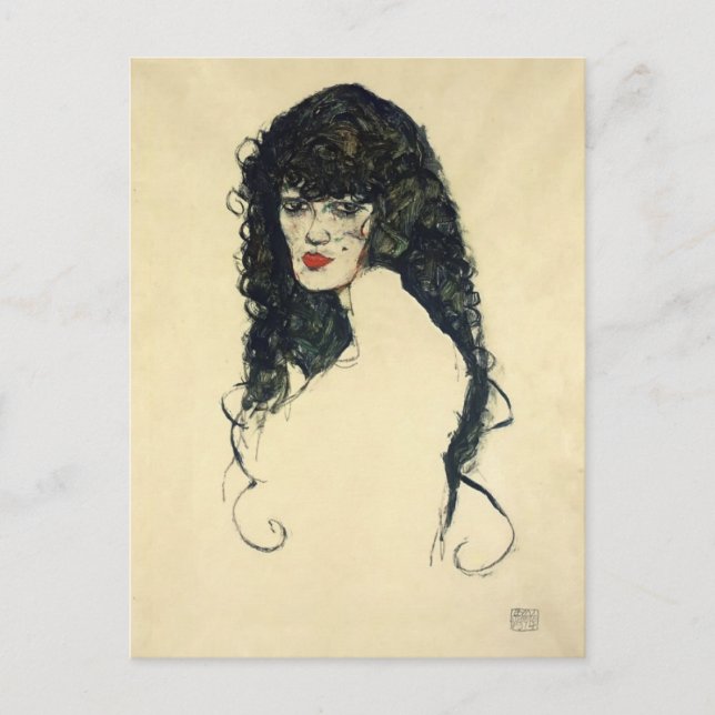 Cartão Postal Egon Schiele - Retrato de uma Mulher com Cabelo Ne (Frente)