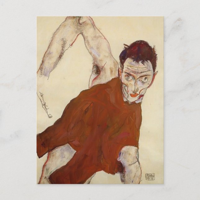 Cartão Postal Egon Schiele - Retrato próprio em um idiota (Frente)
